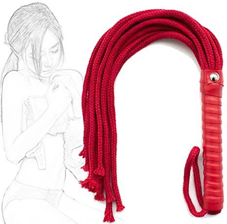 TRQOYTU Fustigatore Erotico Frusta Paddle Corda Di Cotone Nappa Manico In Pelle Raccolto Bondage Sculacciate Giochi Sessuali Frustino Da Equitazione BDSM Giochi Di Ruolo Partner Giocattolo Sessuale