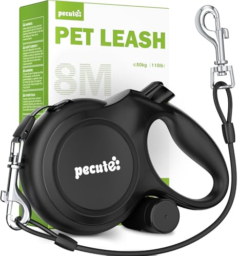 Pecute Laisse Chien Enrouleur, New Classic Laisse Enrouleur 8m, Fonction Anti-Morsure, avec Un Boutton S'arrêter Bloquer Jusqu'à 50Kg pour Moyen et Grand Chiens, Noir