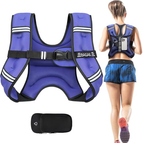 BAGAIL viktväst för styrketräning, 3 kg/5 kg/6 kg/8 kg/10 kg/12 kg viktväst med justerbar byststorlek, reflekterande rand och praktisk ficka, idealisk för träning, yoga och aerobics.