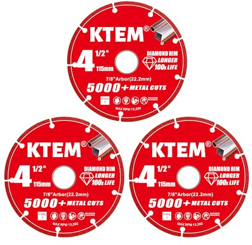 KTEM Diamond Cut Off Wheel for Metal and Steel, 4-1/2 Inch, 7/8 Inch Arbor, 3 Pack
