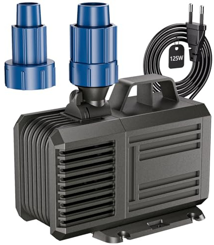 Dränkbar pump 5700L/H (MAX) 125W vattenpump, amfibiedammpump, akvariepump med 2 munstycken, fontänpump för dammar, stenpartier, trädgård, bäckpump Max leveranshöjd 5 m