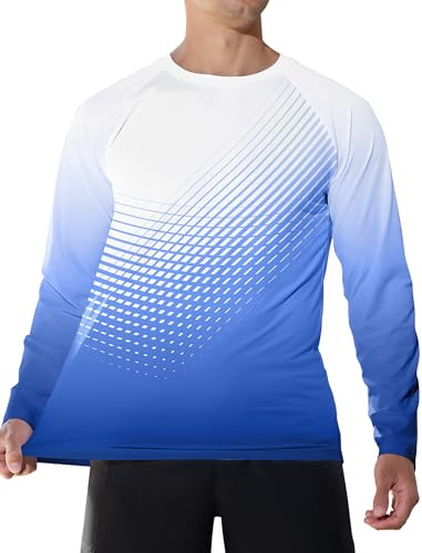 veepro Men’s UV Protection Long Sleeve T-Shirt Top Breathable Running Sport Gym Shirt Quick Dry Lightweight Rash Guard Shirts for Swimming, Hiking, Walking, Fishing Blue L