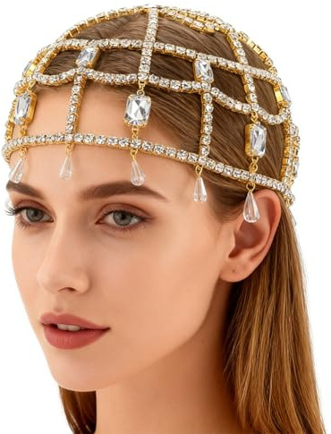 GORGECRAFT 1920-tal kristallmössa huvudbonad droppformad strass huvudkedja gyllene rytande 20-tal Great Gatsby hårtillbehör hårkedja hatt för brud cosplay halloween konst dekor fest