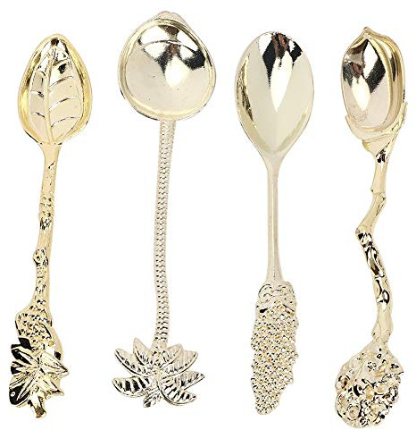 Pissente 4 uds. Cuchara Postre Vintage Mini Aleación Cuchara Café Té Helado Utensilio Agitación para Postre Yogur Café Té con Opciones Color Oro Plata (GOLD)