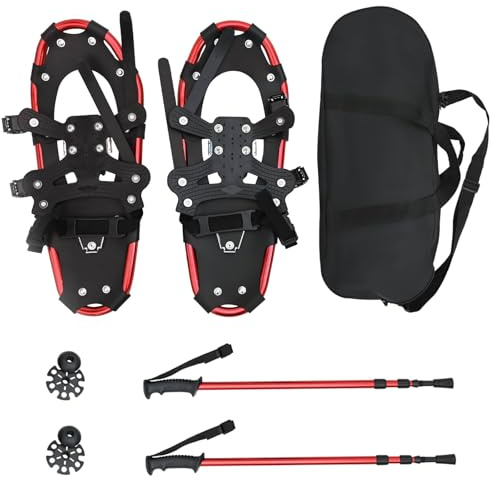 vidaXL Raquettes à Neige 3 en 1 avec bâtons de randonnée Rouge et Noir, Raquettes en Aluminium, Longueur réglable, Technique antidérapante pour Le Fun en Plein air, Neige