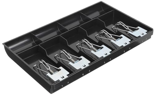 HOMSFOU Cash Register Insert Tray with 5 Bill and 4 Coin Compartments, Black Plastic Cash Tray Drawer Organizer for Retail and Supermarket Money Storage