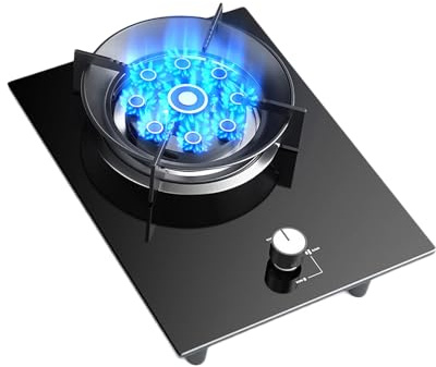 Fornello A Gas A Fuoco Singolo, Bruciatore Wok A 9 Cavità Da 7,2 KW Con Pannello In Vetro Temperato, Accensione Automatica E Protezione Da Guasto Della Fiamma(LPG)