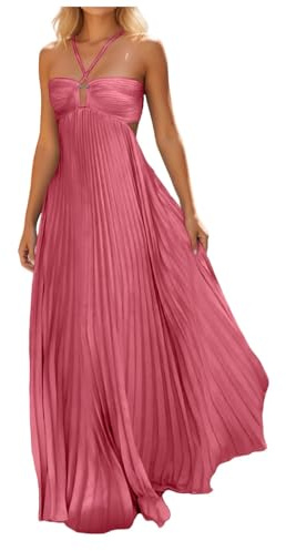 Générique Robes Longue Femmes Polyvalente, Robes Bandeau à Bretelles Croisées, Dos Nu, Plissée sans Manches, Ample Confortable, pour Plage, Soirée et Sorties Quotidiennes