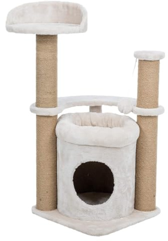 Trixie Nayra Kratzbaum für Katzen, 82,7 cm, mit Jute umwickeltem Pfosten und großer Höhle & baumelndem Katzenspielzeug, in Greige-Brawn