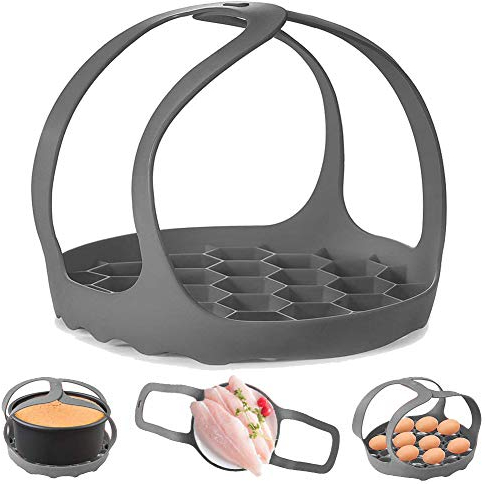 ddLUCK Pressure Cooker Sling, Silicone Bakeware Sling for 6 Qt/8 Qt Instant Pot, Ninja Foodi and Multi-Function Cooker Anti-scalding Lifter, BPA-Free Silicone Egg Steamer Rack(Gray)