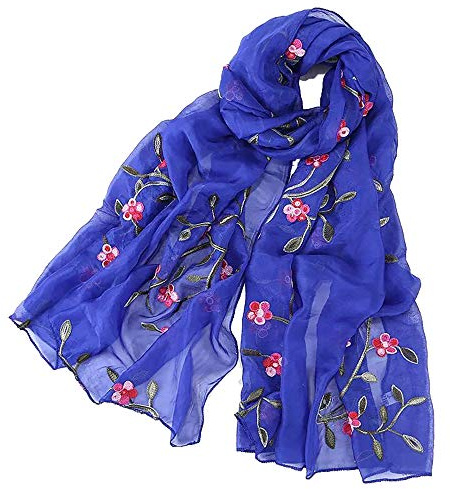 Pluto & Fox Écharpe en soie pour femme Motif floral rétro et élégant Bleu Bleu 1 Taille unique