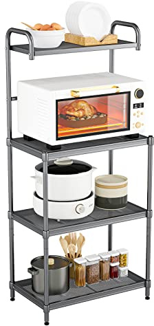 COSTWAY Étagère de Cuisine, Etagère de Micro-Ondes et Four en Métal Robuste, 3 Étagères Réglables, Meuble Rangement sur Pied à 4 Niveaux Multifonctionnelle, 60 x 34,5 x 136 cm (Gris)