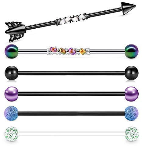 Rajnard Piercing Industriel 14G Acier Chirurgical Opale Coeur Échafaudage Industrial Piercing Bijoux 35mm 38mm pour Femmes Hommes Noir