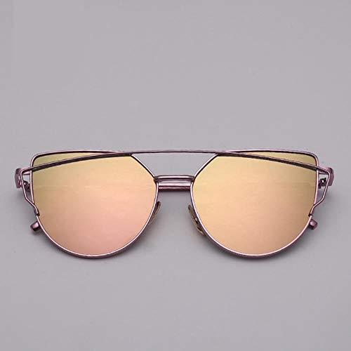 UKKD Occhiali da Sole Cat Eye Sunglasses Donne dell'Annata di Vetro dello Specchio di Metallo Riflettente per Le Donne Retro,Rosarosa