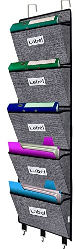 VERONLY Hanging Wall File Folder Organiser - Over Door Storage Magazine Holder with 5 Large Pockets for School Paper,Document,Mails,Books