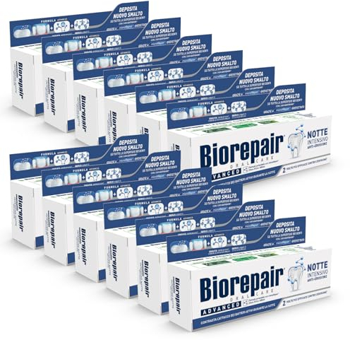 Biorepair, Advanced Night Intensive Anti-Erosion Zahnpasta, 12 Packungen mit 75 ml, schützt und repariert den Zahnschmelz, antibakteriell, mit MicroRepair, Zink PCA und Xylitol, für einen frischen