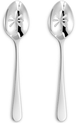 KEAWELL Premium Louise 9 Serving Spoon Set – 18/10 Stainless Steel - Uniting Elegance and Durability - Exquisite Serving Utensils for Parties (Slotted Spoon)