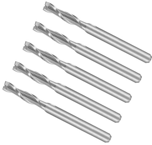 CoCud Spiral End Mills, 1/8 Shank 3mm x 12mm Solid Carbide 2-Flute CNC Router Bits Milling Cutters - (Applications: for Plywood Hardwood Plastic), 5-Pieces