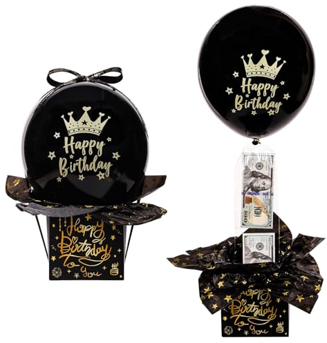 Tirelire d'anniversaire, Boîte à Billets Anniversaire Ballons Coffret Surprise Joyeux Anniversaire Coffret Cadeau pour Femmes et Hommes Décorations d'anniversaire (Ballon Noir)