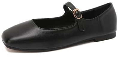 Amtopiyo Donna Retro Punta Quadrata Mary-Janes Pelle in Microfibra Ballerine SH053 Nero EU38=CN39