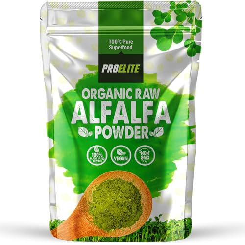 Organic Alfalfa Powder 1kg Support Energy and Stress, Vegan Keto Green Superfood Supergreen Raw Natural Alfalfa Powder Juice Shots PROELITE