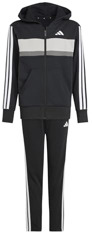 adidas Mixte enfant Seasonal Essentials Tiberio 3 Stripes Fleece Track Suit, black/white/grey two, 11-12 Years