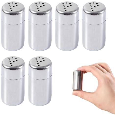6 Stück Mini Salzstreuer, Salz und Pfefferstreuer Klein, mini Salz und Pfefferstreuer 5ml Gewürzstreuer Edelstahl Salzstreuer für Outdoor-Grill, Camping zu Hause Arbeit Restaurant(Silber)