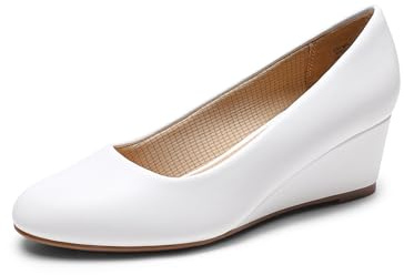 DREAM PAIRS Escarpins à talons compensés fermés à bout rond pour femme - Confortables à enfiler - Chaussures de travail ou de mariage, Blanc, 10