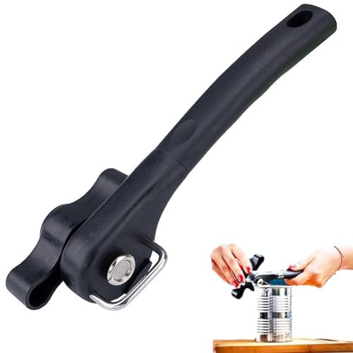 Jidyllic Apriscatole con taglio laterale di sicurezza, apriscatole manuale, nero, acciaio al carbonio, plastica ABS