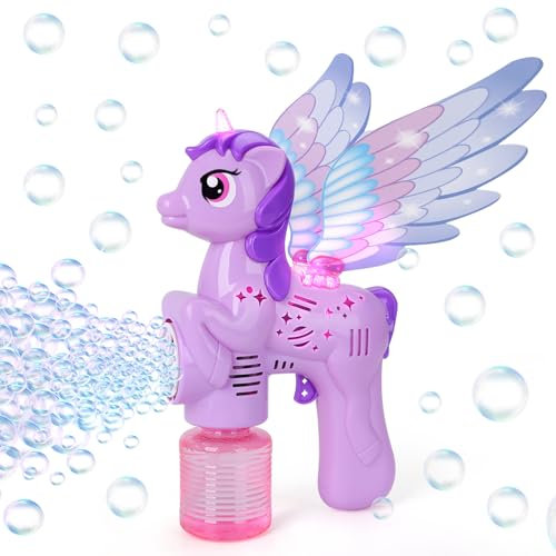 Jovicos Seifenblasenpistolen für Kinder, LED-Licht Einhorn-Seifenblasenmaschine, Kinder Automatische Luftblasen Pistole, Seifenblasenpistole Elektrisch Luftblasen Maschine für Mädchen Geschenk