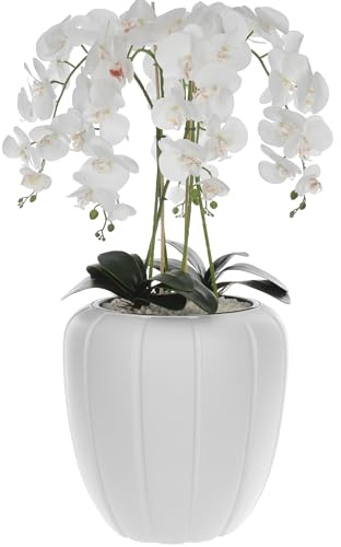 Orchidea artificiale bianca in vaso bouquet di fiori H 90 cm vaso bianco