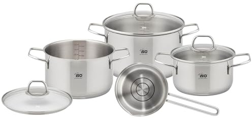 ELO 4-teiliges Topfset Twice, Edelstahl, mit Öl-Dosiersystem (Oil Optimizer), energiesparender Kapselboden, bis 240 °C backofenfest