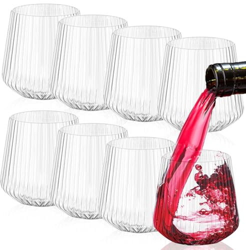 Exquilnova 8 st 400 ml plastvinglas, 397 ml vinglas för champagne, cocktail, drycker, ribbade klara plastkoppar för hem, picknick, camping, fester, firande