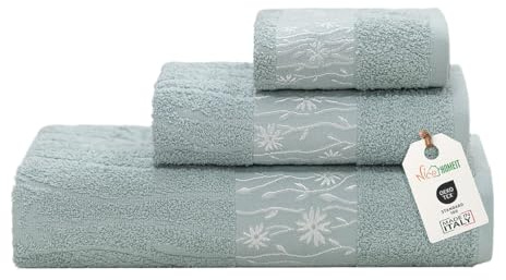 nice homeit - Set di 3 Asciugamani in Cotone Filato ad Anello – Asciugamano da Bagno Extra Grande di Qualità, Morbidi e Assorbenti – Ideale per Bagno, Palestra, Hotel e Spa - Made in Italy (Verde)
