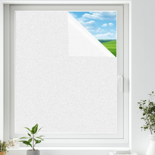 Shinfly Pellicola Vetro Finestra Privacy 60 x 200 cm, Pellicola Finestra Opaca Statica Senza Colla, Bianco Opaco, Pellicola Decorativa Vetro Rimovibile Anti UV per Bagno, Cucina, Ufficio