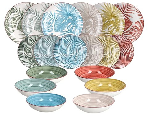 Tognana Exotic, Servizio piatti 18 pezzi per 6 persone, Porcellana, Multicolor