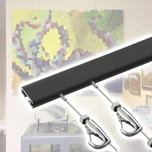 Sistema per appendere quadri nero – Kit di fili per foto invisibili, montaggio a parete, per quadri, tele e cornici, include 2 cavi in acciaio (guida da 1,5 m, cavo 300 cm, 3 ganci)