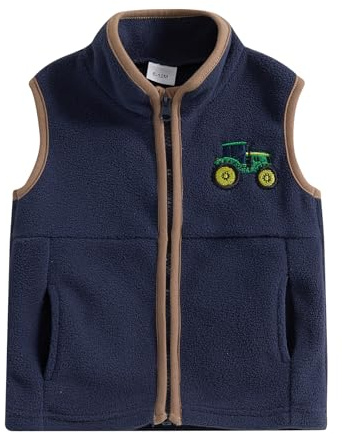 FeMereina Toddler Boys Fleece Vest Tractor Embroidery Sleeveless Vest Zip Up Jacket Coat Infant Fall Winter Outwear (Blue, 12-18 Months)
