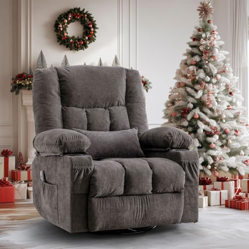 8-Points Massage Recliner Chair with Heated Rocking Function for Adults,Oversized Rocker Recliner with Side Pocket,2 Cup Holders for Living Room