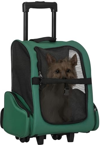 PawHut Transportín 2 en 1 para Mascotas Perro y Gato 42x25x55 cm Verde