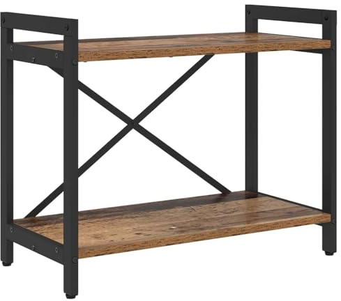 Todiikf Libreria dal design industriale, in legno con telaio in acciaio nero, scaffale a gradini per soggiorno e studio, 60 x 30 x 50 cm, effetto legno anticato