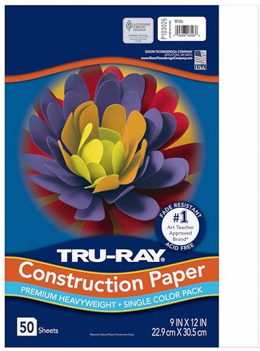 Tru-Ray Pacon Heavyweight Construction Paper, White, 9 x 12, 50 Sheets