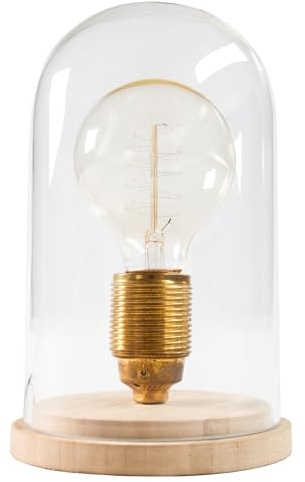 invicta INTERIOR riess-ambiente Vintage Tischlampe EDISON im Retro Stil Edison Lampe E27 Holz Glas Glaskuppel Wohnzimmerlampe Glühbirne Tischleuchte Nostalgie