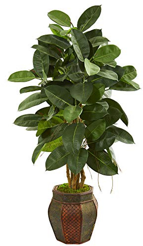 Nearly Natural 52-in. Rubber Leaf Artificial Decorative Planter Silk Trees, Green