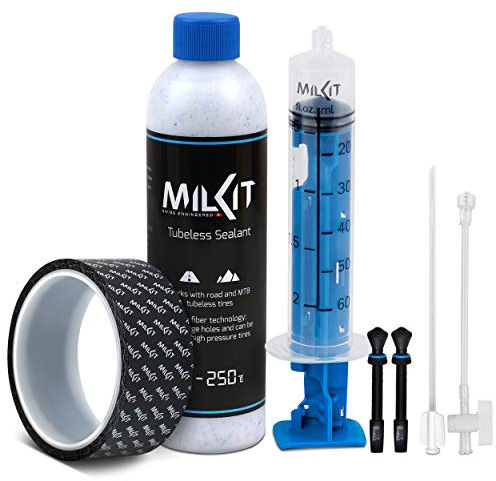 milKit Tubeless Conversion Kit - Umrüst Set inkl. patentiertem Tubeless Zubehör - geeignet für MTB und Rennrad - Tubeless Repair Kit zum Umrüsten oder Montieren (25 mm Felgenband)