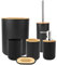 Juego de baño, 6 piezas de bambú para el baño, caja de jabón para el hogar, soporte para cepillos de dientes, cubo cosmético, vaso, botella de loción, cepillo de inodoro (negro)