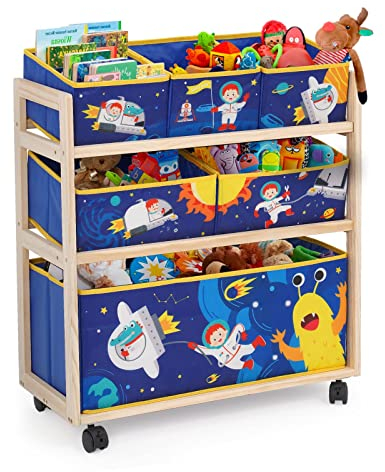 NUKied Spielzeugregal,Kinderzimmerregal mit 4 Rädern für Bücher und Spielzeug,3-Stöckiges Spielzeug-Organizer,Kinderzimmer,für Kinder,Multifunktional,kleines Monstermuster