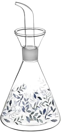 SNOWDVANCE Aceitera Antigoteo Cristal - Vinagrera de Vidrio Transparente para Cocina, Mesa Comedor Dispensador Multifuncional (Antigoteo 500ml - Estampado Hojas de Olivas)