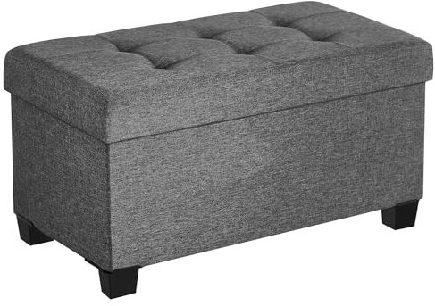 SONGMICS Storage Ottoman Bench, Foldable Ottoman Foot Rest with Legs, 38 x 76 x 40 cm, End of Bed Bench, Storage Chest, Load up to 660 lb, for Living Room, Bedroom, Entryway, Dark Grey LSF016G51
