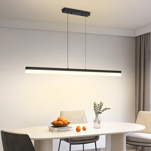 Mikeru 80cm Suspension Dimmable, Lampe Pendante Linéaire LED 10%-100% Lampe Pendante Pour îlot De Cuisine Avec Fonction Mémoire 3000k-6000k Lampe Suspendue Contemporaine Pour Salle De Conférence